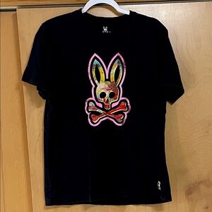 Psycho Bunny Black Tee with Colorful Skull Bunny